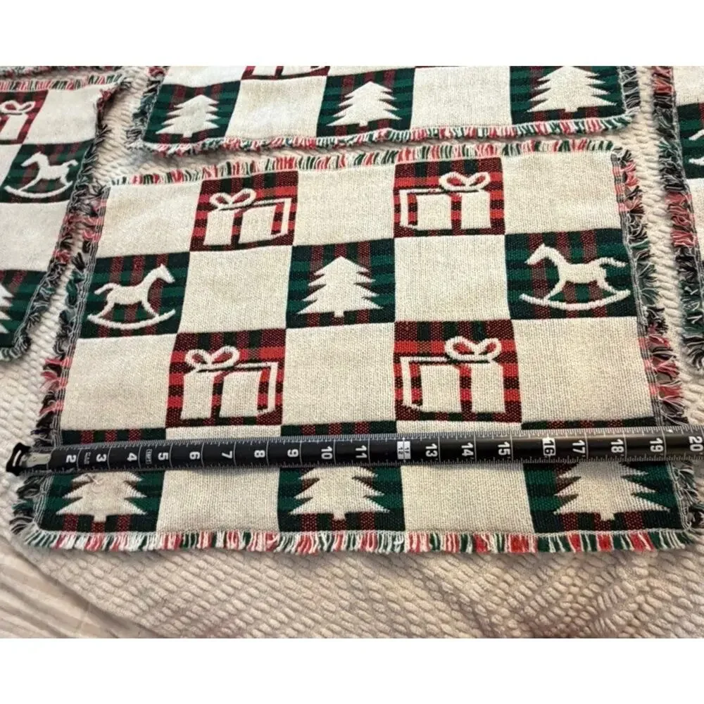 Vintage Winter CHRISTMAS PLACE MATS SET Of 7 Rocking Horse Tree Present 3934/20